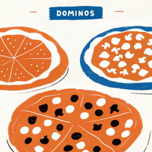 Dominos website showcasing a variety of pizza options in Spanish. Different toppings displayed.