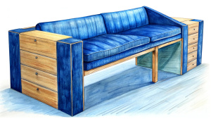 the furniture made of plywood and jeans