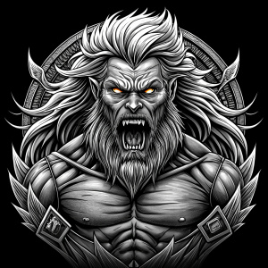 berserker tattoo design - perfect realistic art - high-definition - grey and black - white background 