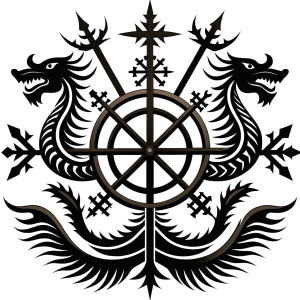 Nordic dragon-boat - pattern vegvisir symbol –  high-definition design grey and black, realistic tattoo design, white background