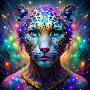 PRISM Effect bright glitter leopard's make up with glitter with sequin embroidered print in the forest Bioluminescent iridescence masterpiece  dreamland light soft pastel color  PRISM Effect  ultra intense crystal effect ultra glitter Photoshop Photo Manipulations  Holographic liquid Patent Spandex Vinyl   Dreamscape     very much glitter sparkly fantasized glam Sprinkle Shimmering Bioluminescent fairytale masterpiece  Magical   Shimmering   Ultra iridescence UV Glow Rainbow