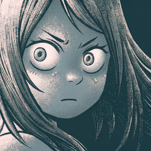 Sketch of Ochako Uraraka from My Hero Academia, detailed close-up. Sweaty face, intense expression, black and white illustration.