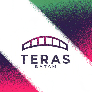 Design concept for Teras BATAM logo. Features a stylized bridge shape, combining green, red, and yellow hues. Includes Indonesian text.