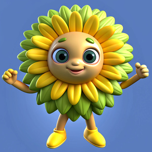 Cute dandelion character with arms holding a big heart