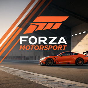 The Forza Motorsport logo. Sleek design, vibrant orange with graphic elements