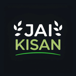 Logo for Jai Kisan. Name in modern font, white text with green accents, against a black background. Simple yet striking design