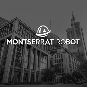 A sleek, modern logo design featuring 'Montserrat Robot' in a bold sans-serif font. Displayed against a deep charcoal background, creating a striking visual impact.