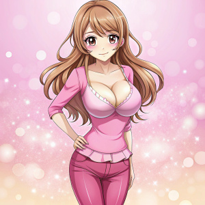 chica anime que tenga cuerpo completo  con ropa rosada en modo modelo que tenga tetas grandes