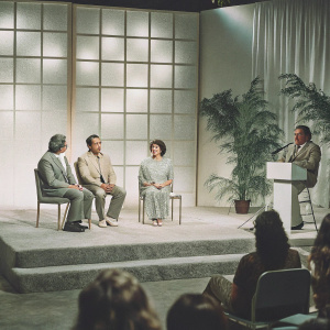 Frank Gotti Agnello, Debra Jo Rupp, and John Gotti Agnello appearing on a talk show set.