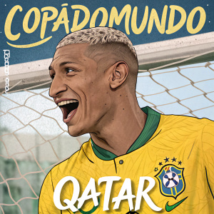 Caricature illustration of Richarlison, Brazilian soccer star, for a Portuguese sports magazine. CopadoMundo Qatar