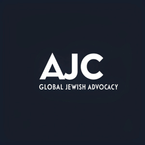 AJC Global Jewish Advocacy logo. Minimalist design. Dark background, modern sans-serif font, white acronym AJC, bold phrase Global Jewish Advocacy