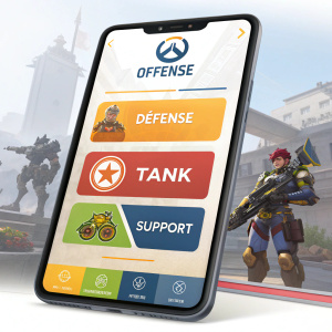 Overwatch Soundboard app interface screenshot. Featuring menu options for different team roles: Offense, Defense, Tank, and Support.