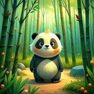 a big panda living in a bamboo forest, cartoon style