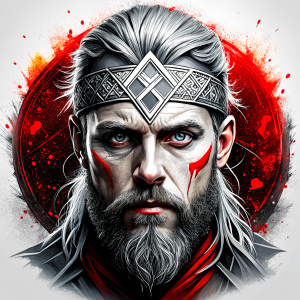 walhalla, viking warrior,  runics face, black work, white backrounds