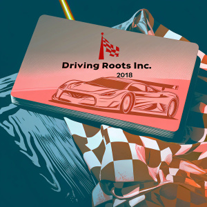 3D digital business card for Driving Roots Inc. Established 2018. Professional design with racing theme. Owner details, company website included.