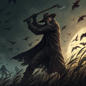 Dark and dramatic Blu-ray cover for Jeepers Creepers 3. The figure holds a weapon amidst flying birds. Third installment in the series highlighted.