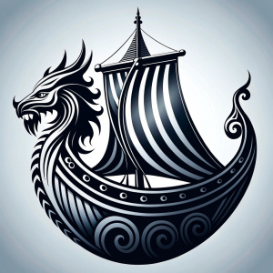 Nordic viking Longboat  Dragonboat high-definition design grey and black, realistic tattoo design, white background