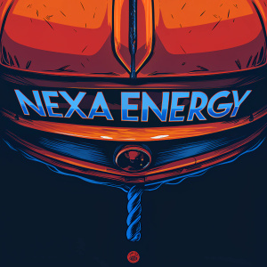 Logo for 'Nexa Energy', bold font with trademark symbol underneath. Dark blue background