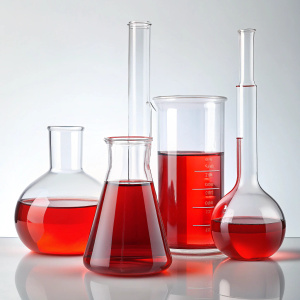hemical laboratory glassware with red liquid on white background - Recraft
