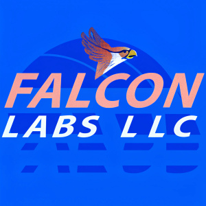 Logo for Falcon Labs LLC, a sleek combination of text and graphics. The design uses a mix of bold sans-serif and elegant fonts to convey professionalism and sophistication.