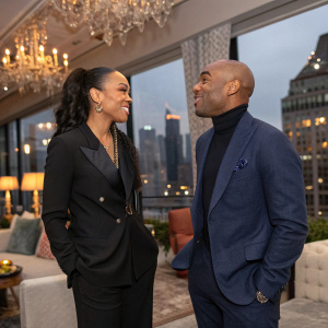 Angela Rye and Charlamagne Tha God at a luxury hotel in New York City for a Black Privilege event.