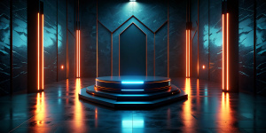 Futuristic dark podium with light and reflection background