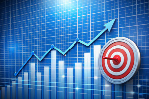 Goal business success strategy chart target or creative growth arrow achievement diagram and presentation finance marketing graph on development background