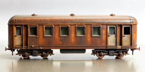 front side old three mini 4train steel old, real photo, natural brown, 