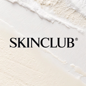 Sophisticated logo for SkinClub. Bold black font against a soft white background. Clean, modern design. No additional graphics or elements. Emphasizes brand name.