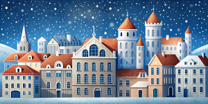 White illustration,  Marek Brzozowski style, structural aesthetics, a lot of historical prague houses, huge ocean and cosmic sky, white, grainy texturing paper