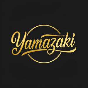 Yamazaki logo, elegant script in shiny gold against black backdrop.