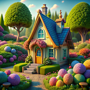 A cozy little house with a garden in the background,  8k, realistic, colorful, vibrant, in Disney Pixar style