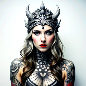 Hel – nordic godness - perfect realistic art - high definition - grey and black tattoo design - white background 