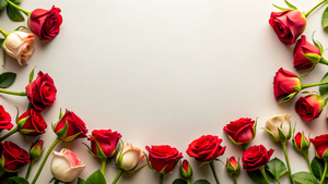 Valentine rose flower border plain background copy space