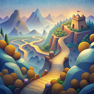 generate a game map,shan hai jing,mythical,hills,scroll,texture with antique.A lot of roads.Disney pixar style