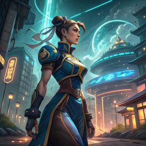 Chun-Li, 3D model, standing in the digital realm. High-definition render