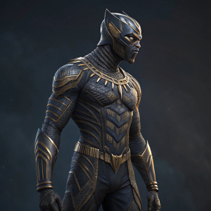 High-definition 3D render of Erik Killmonger, a Marvel character, standing against a digital dark backdrop.