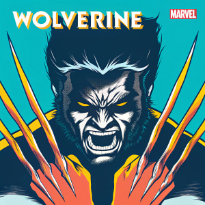Wolverine, furious face, on the cover of a comic book. Dramatic black and white with red highlights. Marvel logo in the corner.