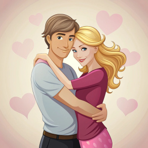 romantic couple hug cartoon