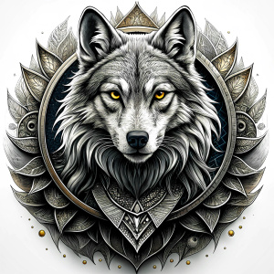 Nordic Godness Ylva She-Wolf - perfect realistic art, high-definition grey and black, white background tattoo design