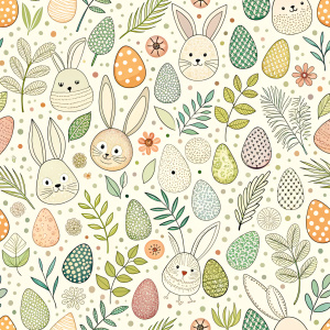 easter minimalist doodles seamless pattern tile, white ground