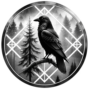 vegvisir runes  Yggdrasil geometric Symbols - raven and trees - perfect realistic art, high-definition, high-definition grey and black, white background 