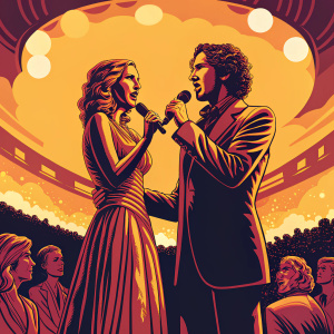 Josh Groban and Celine Dion performing on stage at the Grammy Awards.