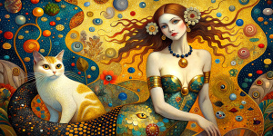 klimt art cat mermaid