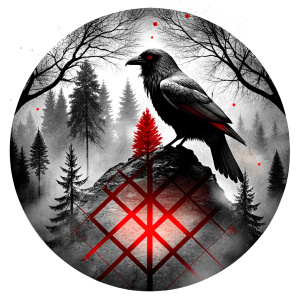 Yggdrasil vegvisir runes  geometric Symbols - raven and trees - perfect realistic art, high-definition, high-definition grey and black, white background 