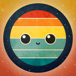 Hazme un diseno retro que represente de una manera cute el eclipse solar total