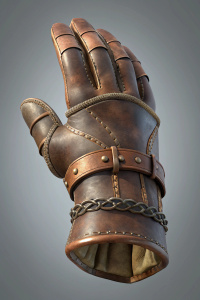 Frontal view: frontal view of a man's leather glove in medieval style