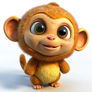 3D Render of a Mischievous Chibi Monkey Character, on isolated white background.