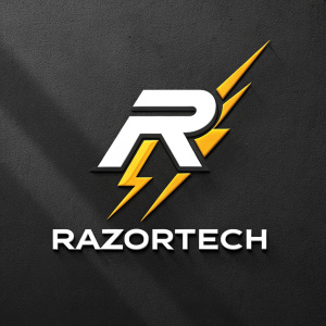 The sleek logo of RazorTech, featuring a bold 'R' with a jagged lightning bolt. The design is minimalist with clean lines and a modern aesthetic.