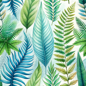 ferns and  tropical leaves, laying repeat,
 white backgraund